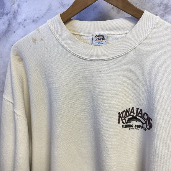 Vintage 90s Crazy Shirt Sweatshirt Kona Jacks Fishing White Crew Neck - Picture 3 of 16